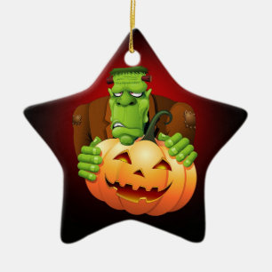 Frankenstein Monster Cartoon mit Pumpkin Keramik Ornament