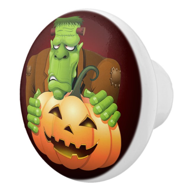 Frankenstein Monster Cartoon mit Pumpkin Keramikknauf (Rechts)