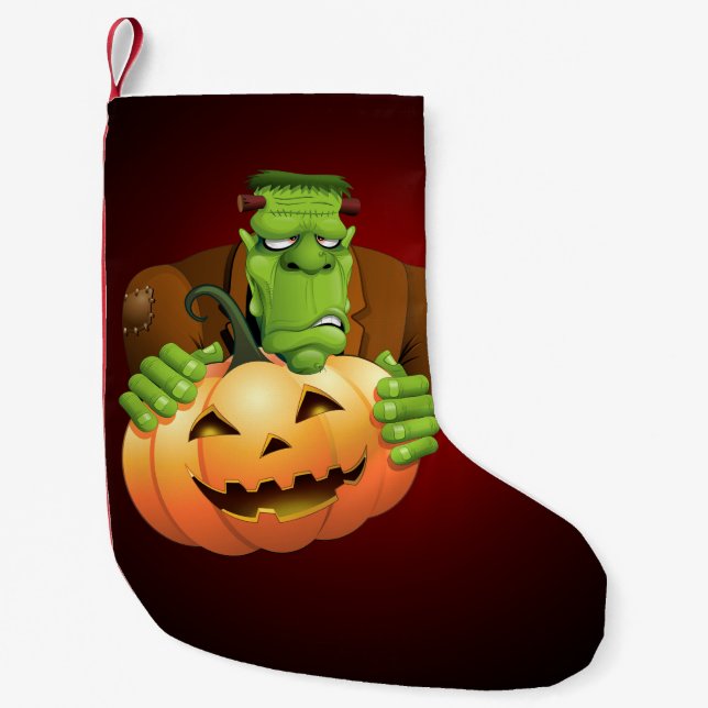Frankenstein Monster Cartoon mit Pumpkin Kleiner Weihnachtsstrumpf (Vorderseite)