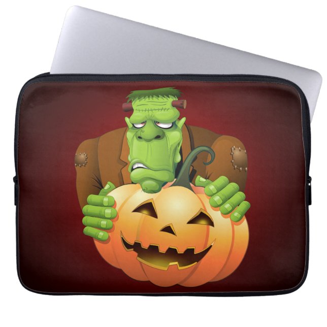 Frankenstein Monster Cartoon mit Pumpkin Laptopschutzhülle (Vorderseite)