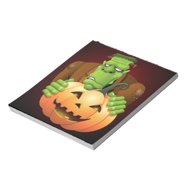 Frankenstein Monster Cartoon mit Pumpkin Notizblock (Rotiert)