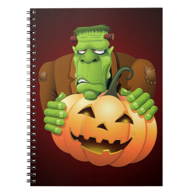 Frankenstein Monster Cartoon mit Pumpkin Notizblock (Vorderseite)