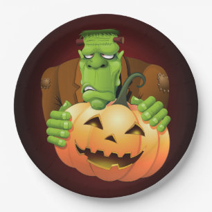 Frankenstein Monster Cartoon mit Pumpkin Pappteller