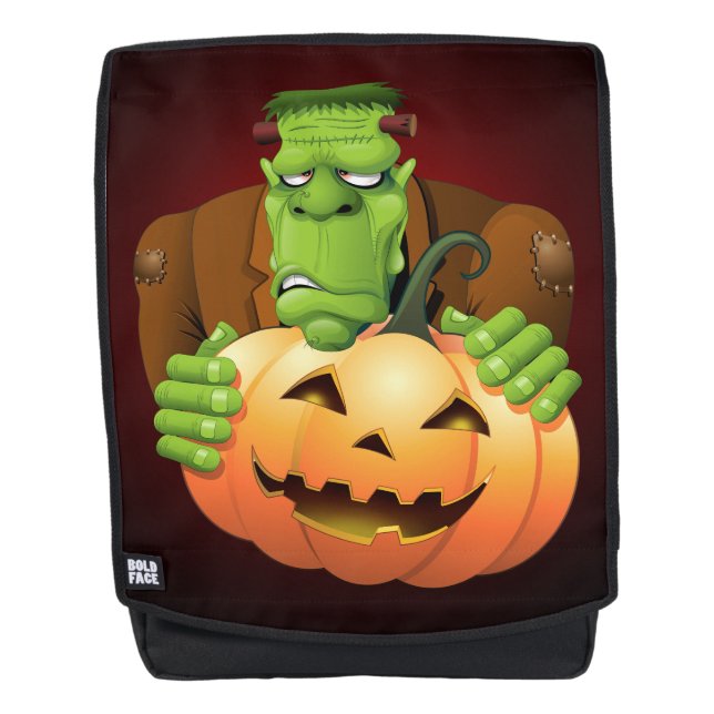 Frankenstein Monster Cartoon mit Pumpkin Rucksack (Vorderseite)