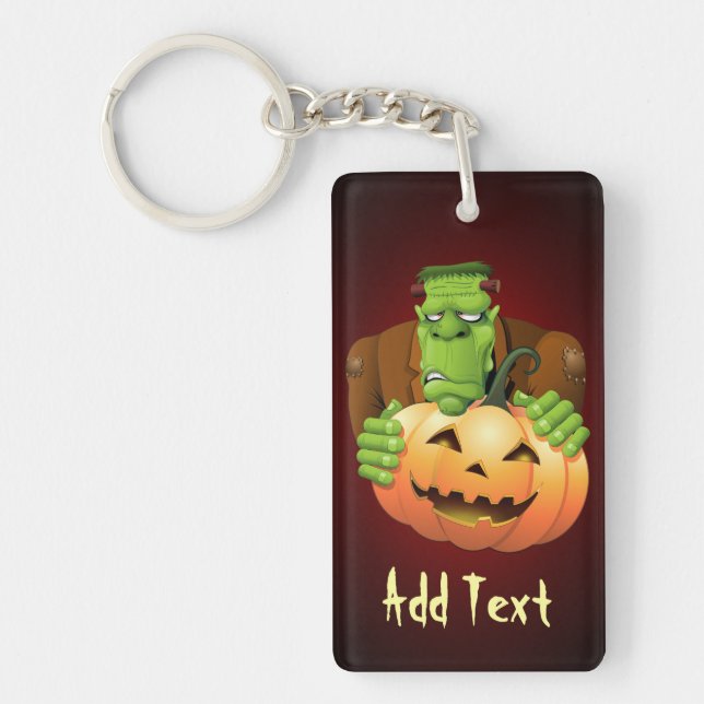 Frankenstein Monster Cartoon mit Pumpkin Schlüsselanhänger (Vorderseite)