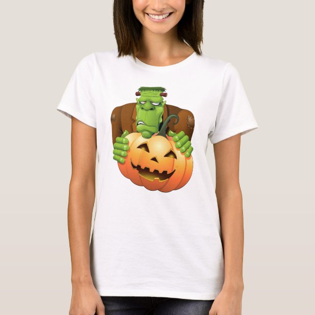 Frankenstein Monster Cartoon mit Pumpkin T-Shirt (Vorderseite)