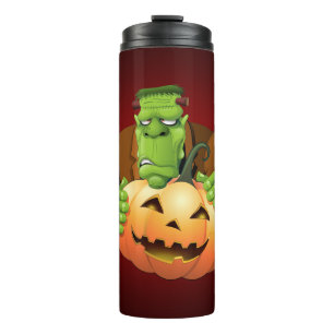 Frankenstein Monster Cartoon mit Pumpkin Thermosbecher