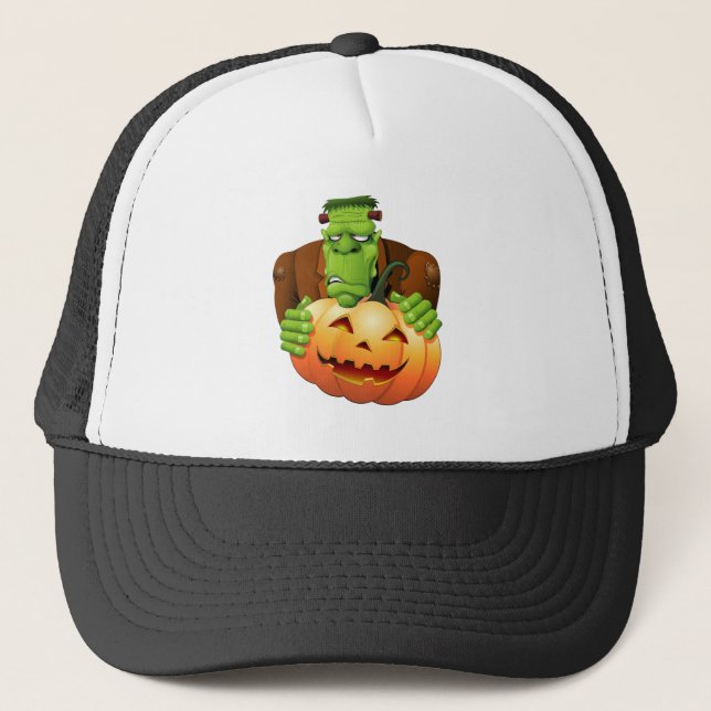 Frankenstein Monster Cartoon mit Pumpkin Truckerkappe (Vorderseite)