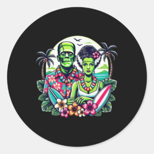 Frankenstein-Monster und Braut Tropical Hawaiian B Runder Aufkleber