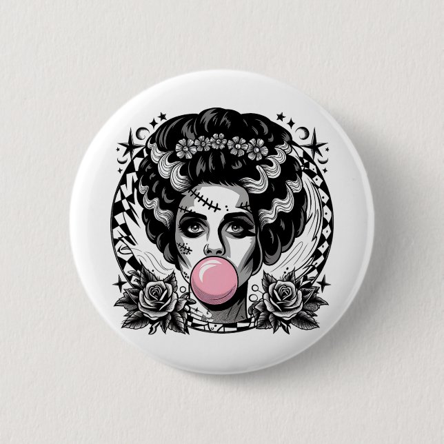 Frankenstein Monster und Bride Bubble Gum Funny Ha Button (Vorderseite)
