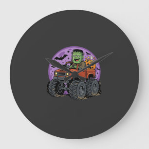 Frankenstein-Monstertruck-Halloween-Grafikdesign Große Wanduhr