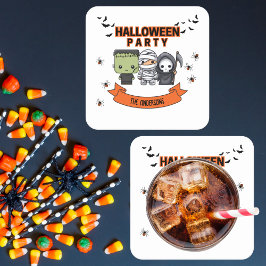 Frankenstein Mummy Grim Sensenmann Niedlich Hallow Rechteckiger Pappuntersetzer