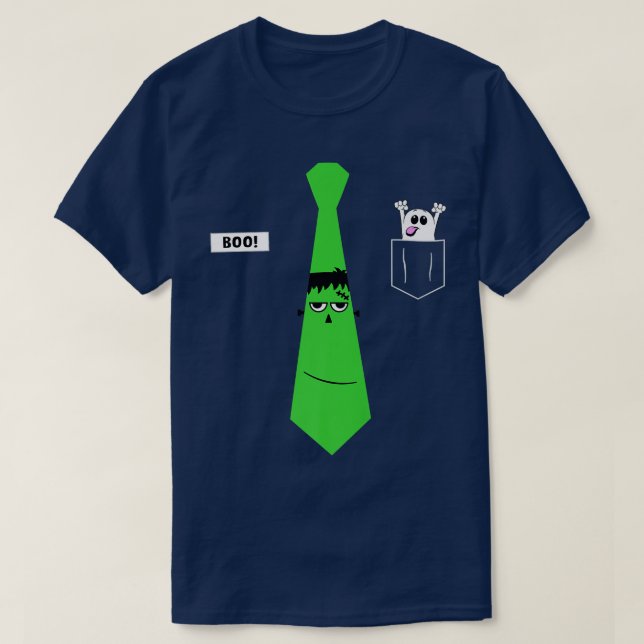 Frankenstein Neck Tie Pocket Ghost Halloween Assoc T-Shirt (Design vorne)
