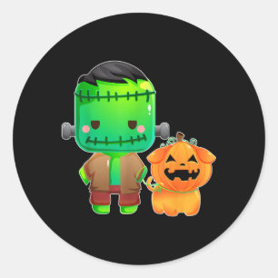 Frankenstein und Pumpkin Dog Halloween Runder Aufkleber