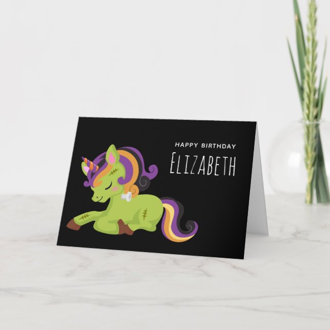 Frankenstein Unicorn Halloween Zeichnend Geburtsta Karte (Vorderseite)