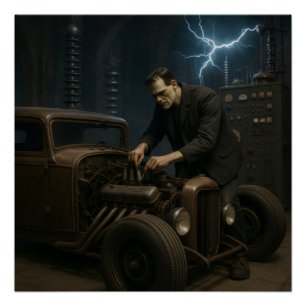 Frankenstein Working on Frisierte Auto Poster