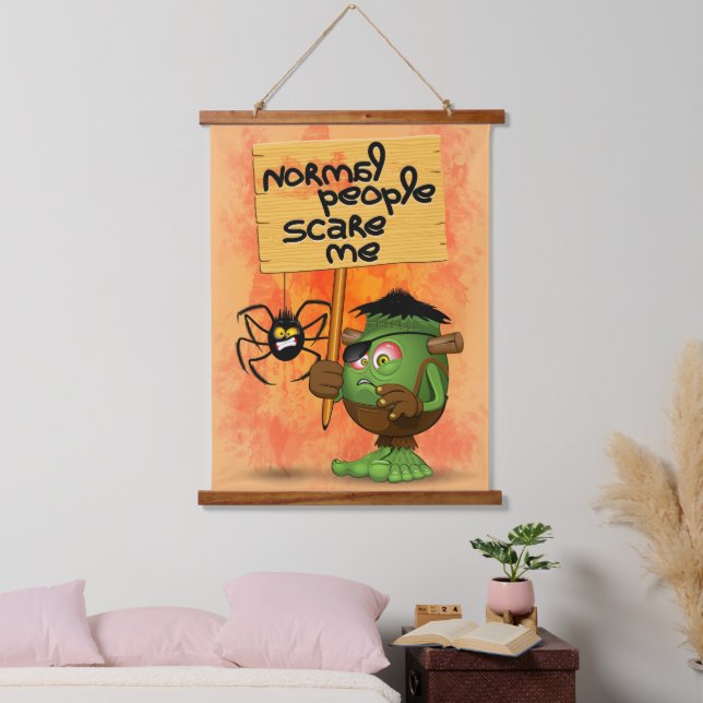 Frankenstein-Zeichen "Normal People Scare Me" Wandteppich Mit Holzrahmen (Schlafzimmer)