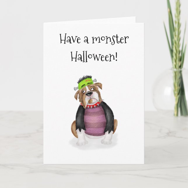 Frankensteins Bulldogenkarte Halloween Karte (Vorderseite)