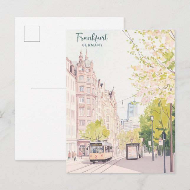 Frankfurt Deutschland Gouache Art Illustration Rei Postkarte (Vorne/Hinten)