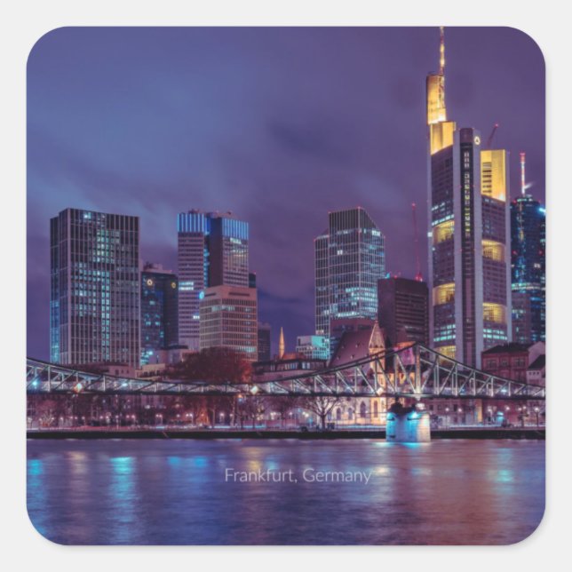 Frankfurt Deutschland nachts Quadratischer Aufkleber (Vorderseite)