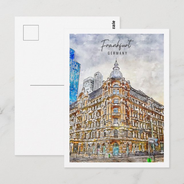 Frankfurt Deutschland Reisen Place Watercolor Postkarte (Vorne/Hinten)