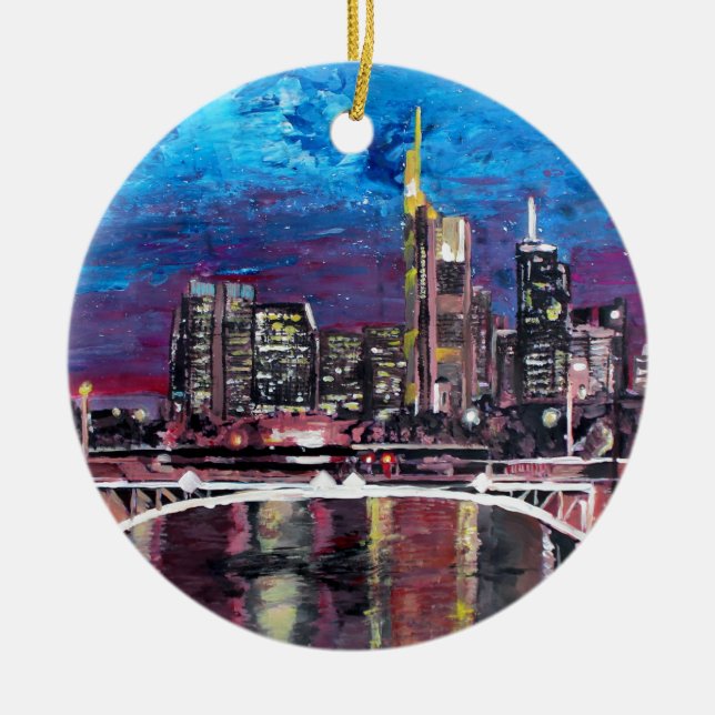 Frankfurt Hauptdeutschland - Mainhattan Skyline Keramik Ornament (Vorne)
