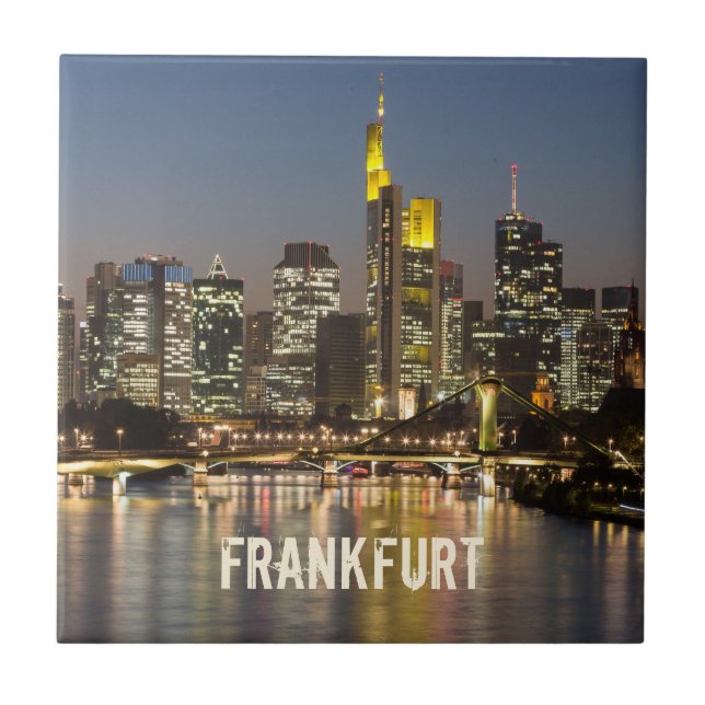 Frankfurt Skyline Deutschland Vintag Souvenirgesch Fliese (Vorderseite)