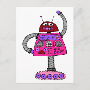 Frankie Robot: Rosa auf Weiß Postkarte