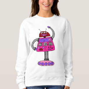 Frankie Robot: Rosa auf Weiß Sweatshirt