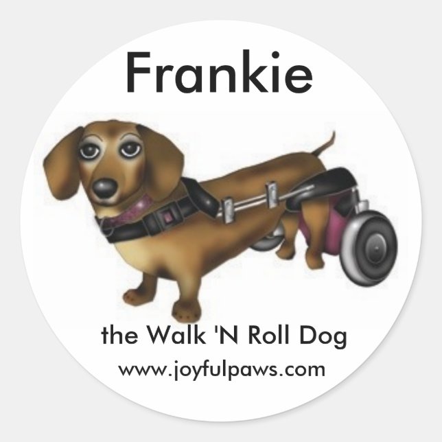 Frankie Small, Frankie, der Walk 'N Roll Dog Runder Aufkleber (Vorderseite)