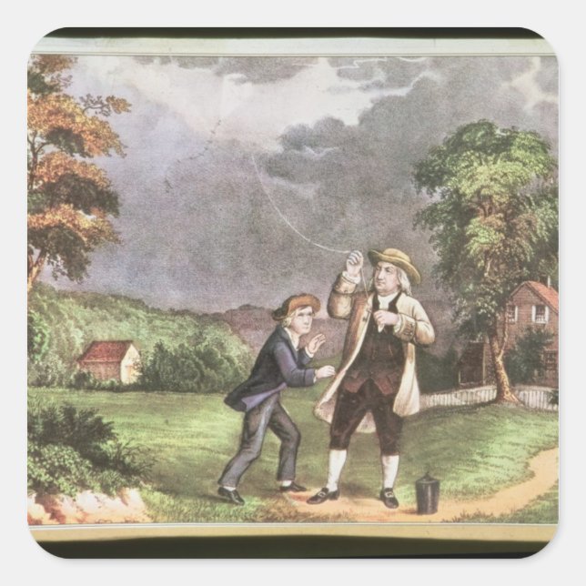 Franklins Experiment im Elektrizitätsbereich Quadratischer Aufkleber (Vorderseite)