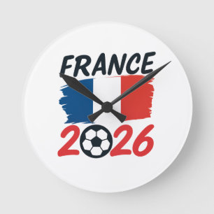 Frankreich 2026 Fußball Fan Design Flaggenfarben Runde Wanduhr