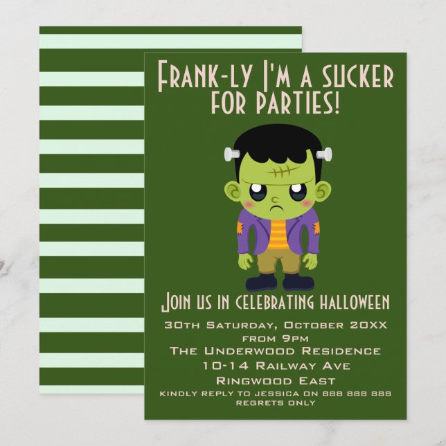 FRANKREICH BIN ICH FÜR PARTYS HALLOWEEN SUCKER EINLADUNG (Vorne/Hinten)