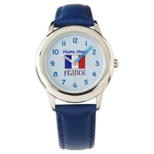 Frankreich - Blaues Personalisiertes Kind unter fr Armbanduhr (Vorderseite)