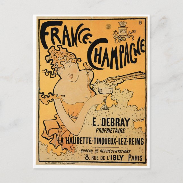 Frankreich Champagner Vintag Wein Getränke und Kun Postkarte (Vorderseite)