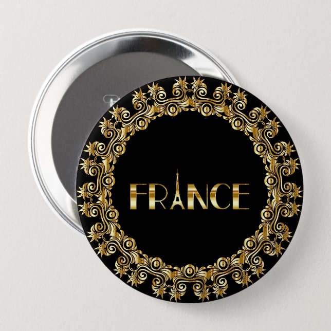 Frankreich, Eiffelturm, elegantes Gold-Design, Button (Vorne & Hinten)
