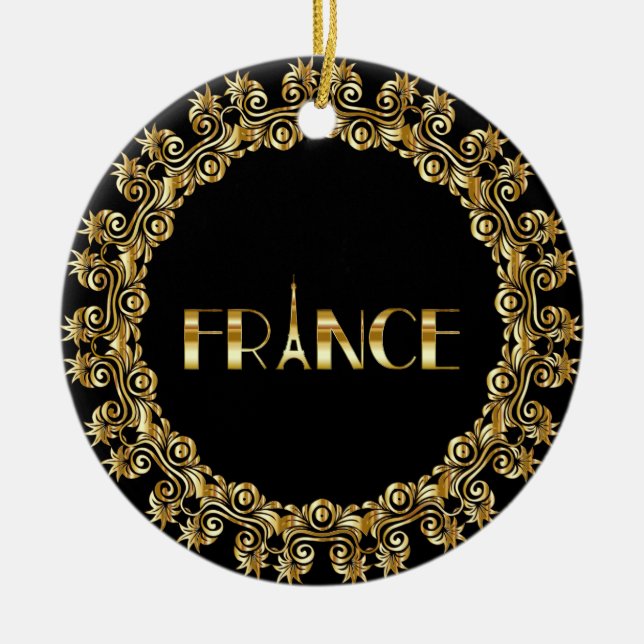 Frankreich, Eiffelturm, Gold Design Keramik Ornament (Vorne)