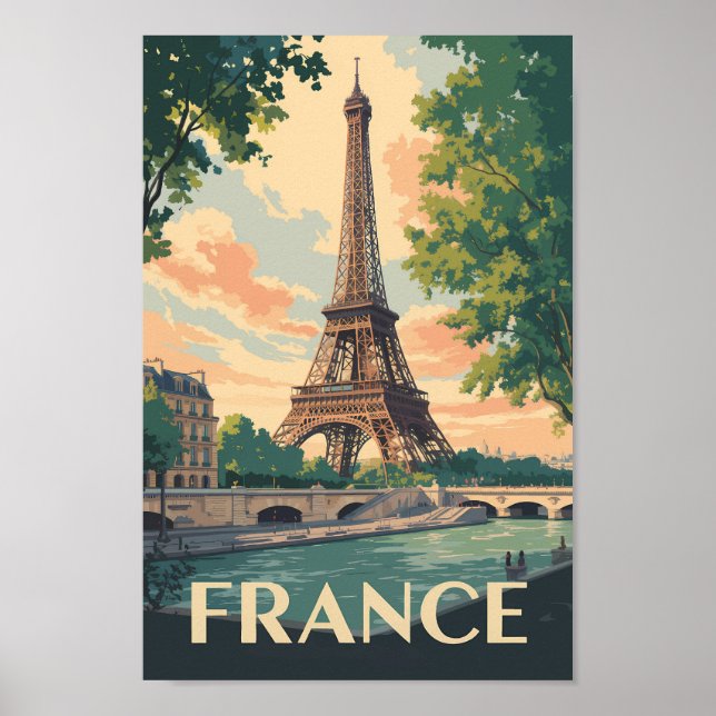 Frankreich Eiffelturm Reisen Vintag Poster (Vorne)