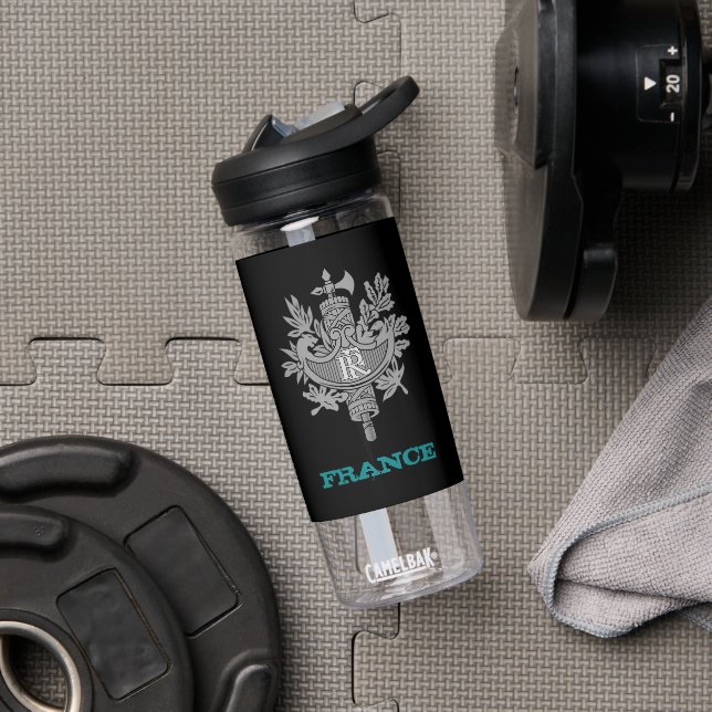Frankreich Fitness und französisches Wappen / Flag Trinkflasche (Fitnessstudio)