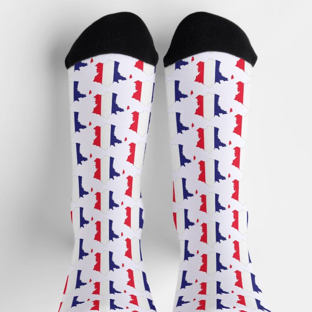 Frankreich Flagge auf Karte Souvenir Design Socken (Oben)
