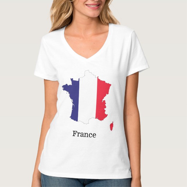 Frankreich Flagge auf Karte Souvenir Design T-Shirt (Vorderseite)