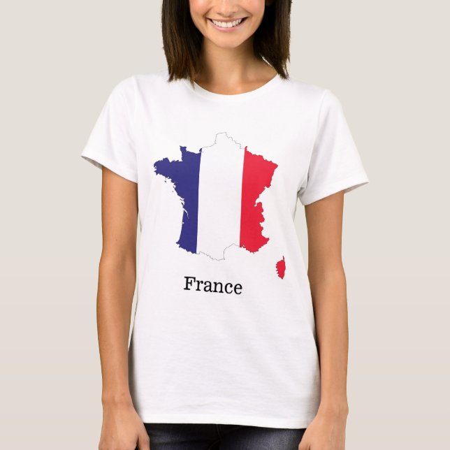 Frankreich Flagge auf Karte Souvenir Design T-Shirt (Vorderseite)