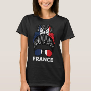 Frankreich Flagge Französisch Girl Hairbun Fußball T-Shirt
