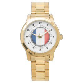 Frankreich-Flagge für Frauen - Oversized Gold Brac Armbanduhr