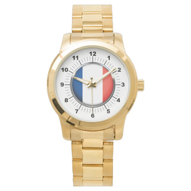 Frankreich-Flagge für Frauen - Oversized Gold Brac Armbanduhr (Vorderseite)