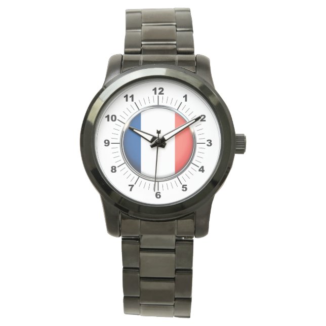 Frankreich-Flagge für FrauenOversized Black Bracel Armbanduhr (Vorderseite)