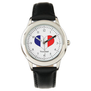 Frankreich-Flagge in Herzform mit französischem T Armbanduhr