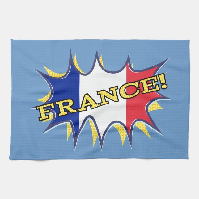 Frankreich Flagge Kapow Comic Style Star Küchentuch (Horizontal)