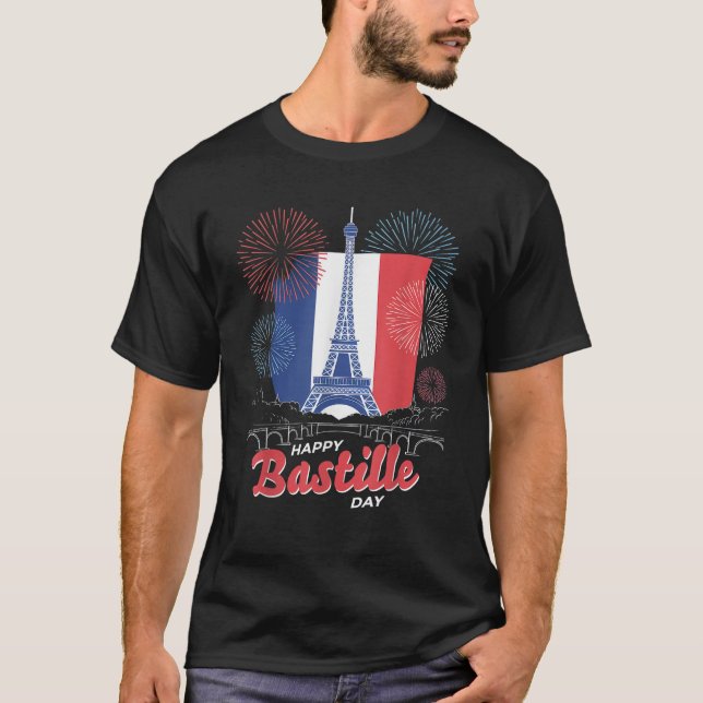 Frankreich Flagge Paris 14. Juli Feuerwerk Bastill T-Shirt (Vorderseite)