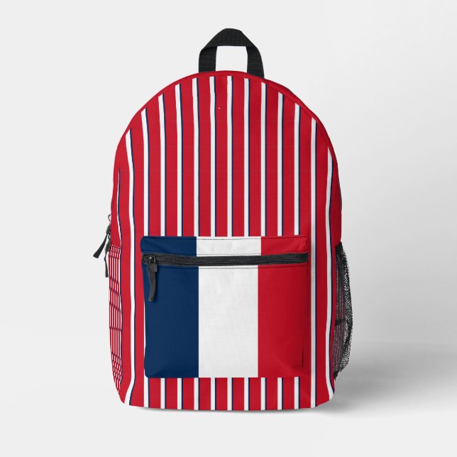 Frankreich Flaggen Rote Streifen Print Cut Nähtasc Bedruckter Rucksack (Vorderseite)